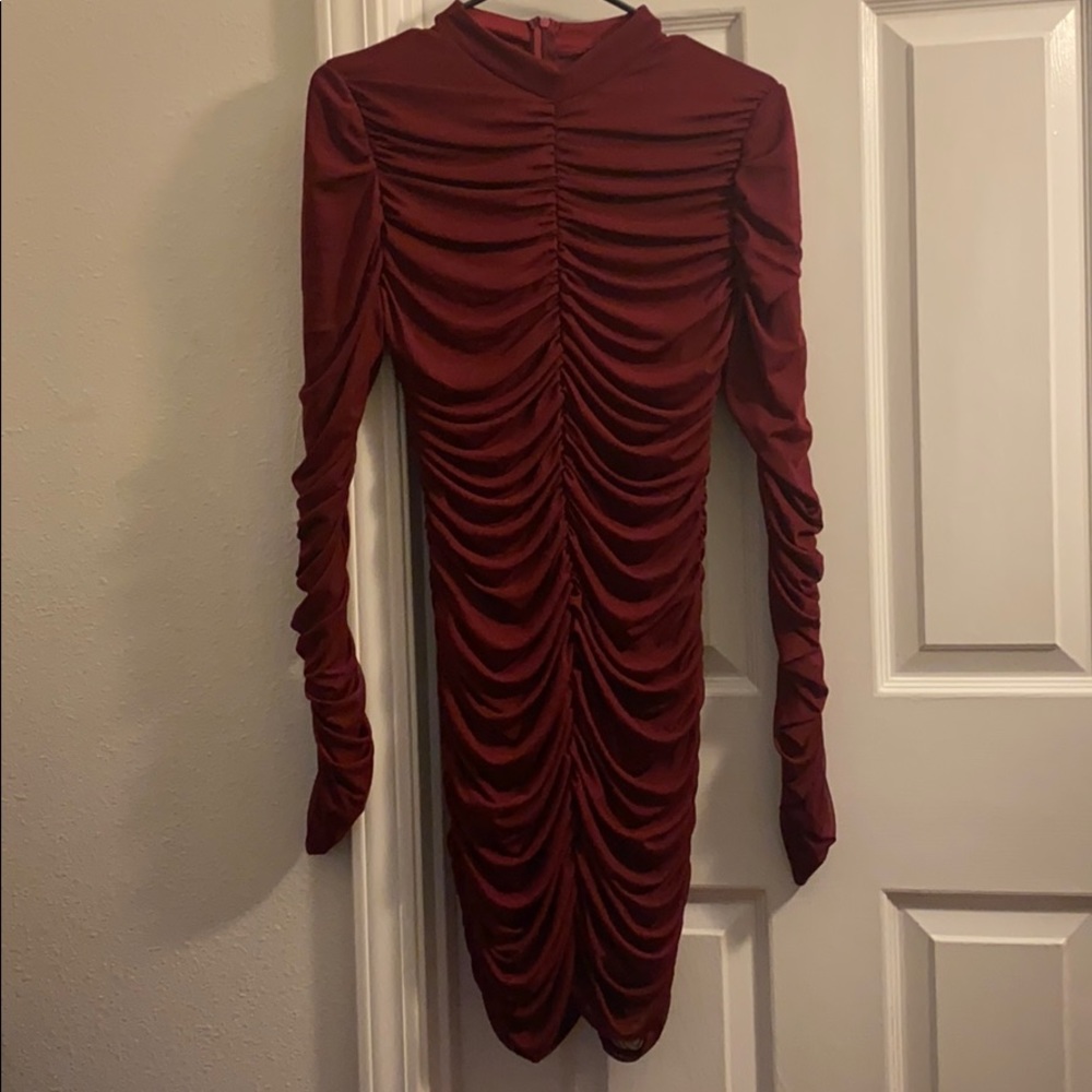 Burgundy Fashion Nova ruched mini dress